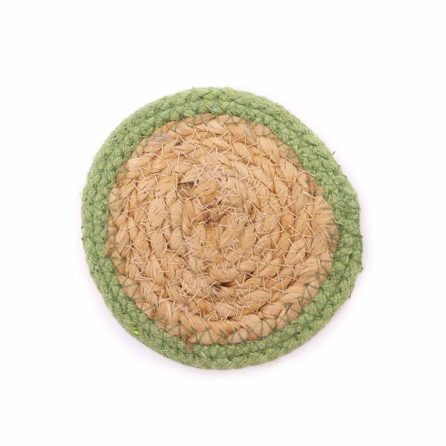 Natural Coaster - Jute & Cotton 10cm (set of 4) - Olive Boarder
