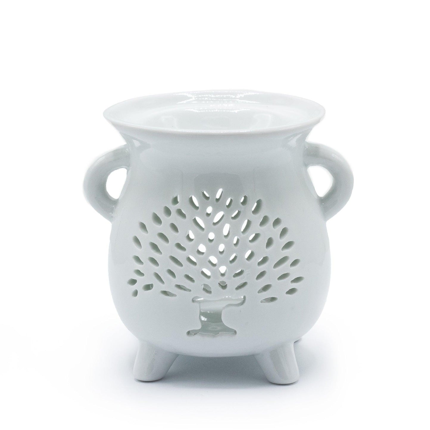 Cauldren Oil Burner - Tree of Life - White