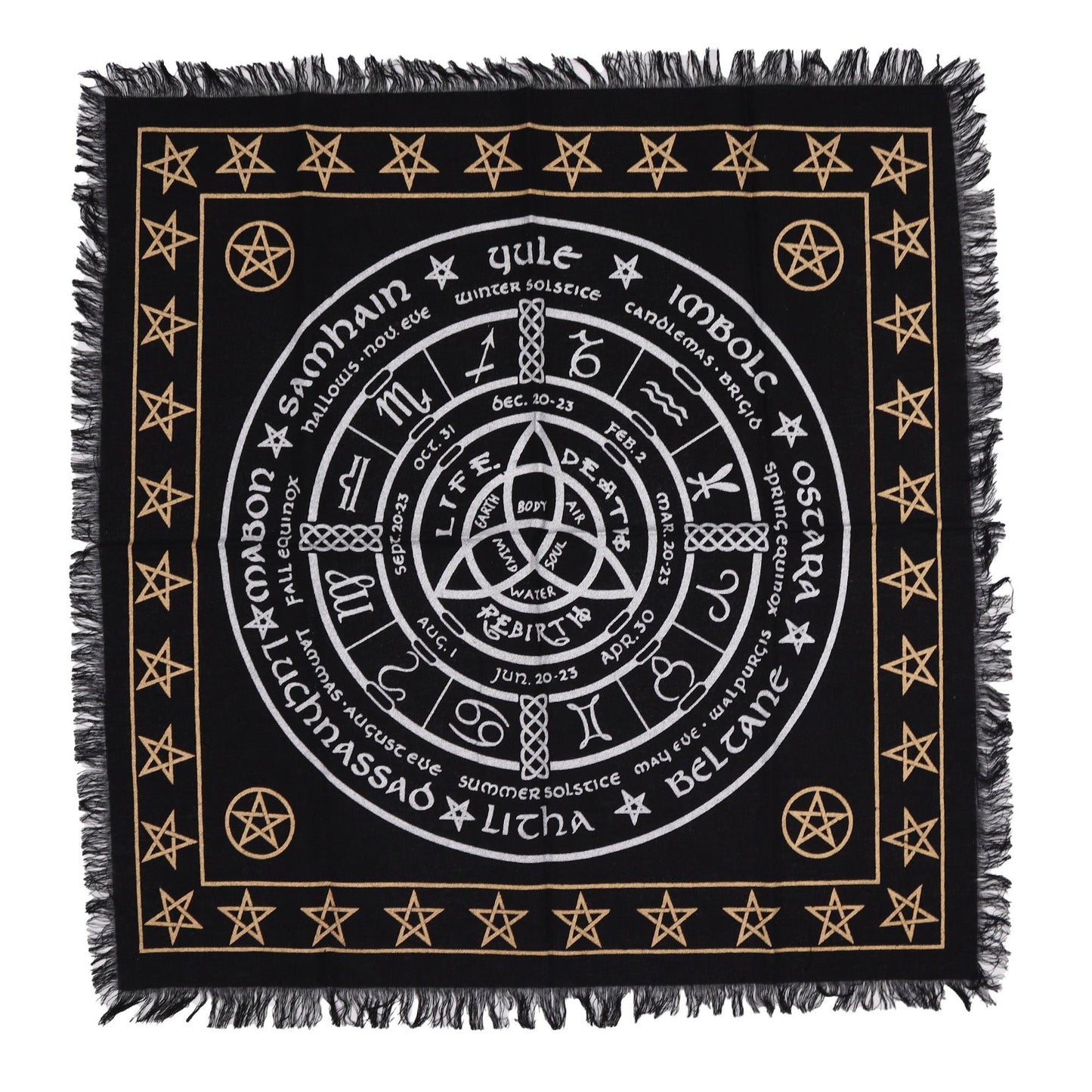 Esoteric Fringed Altar Cloth - Life Death Rebirth