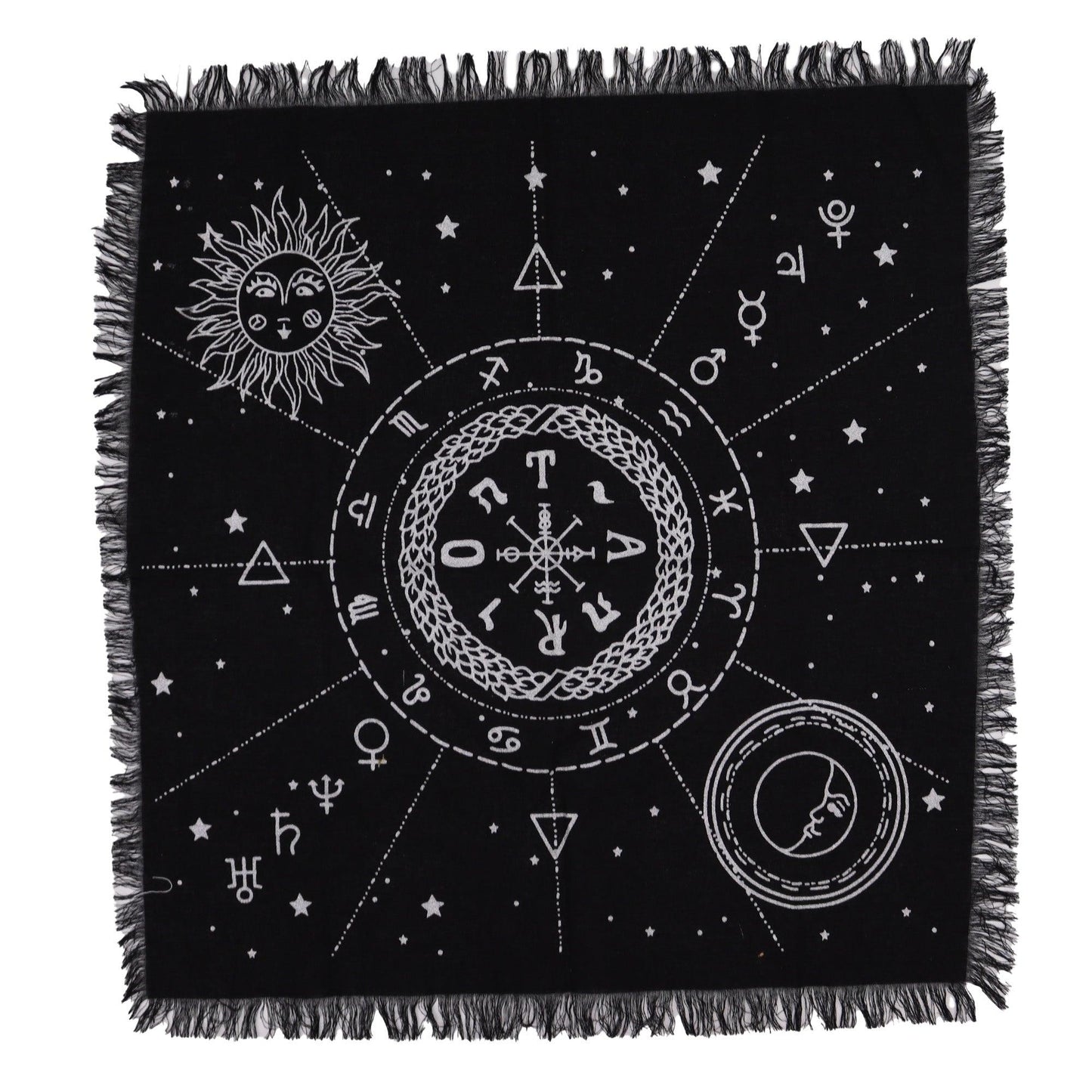 Esoteric Fringed Altar Cloth - Moon & Sun Chart