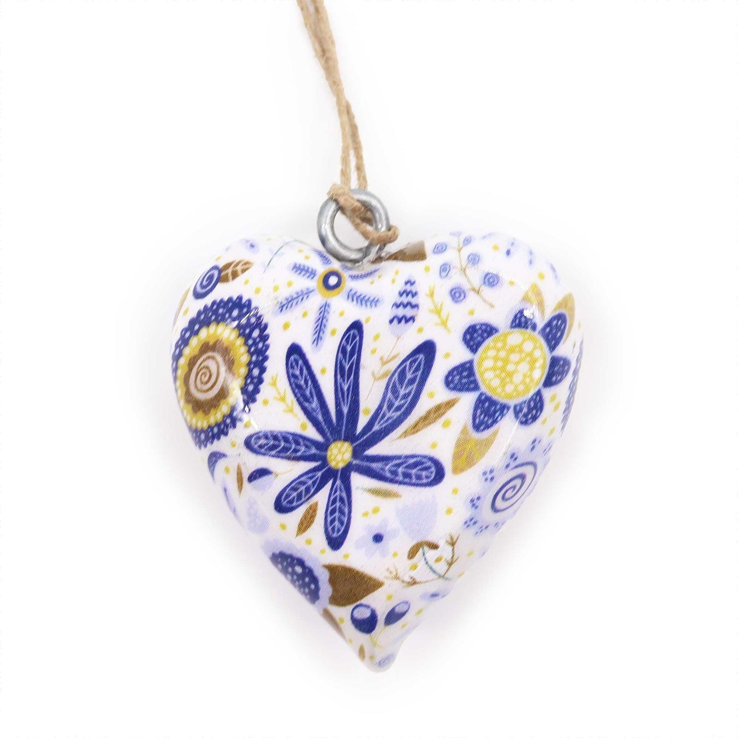 Lrg Decor Wood Heart - Blue Floral