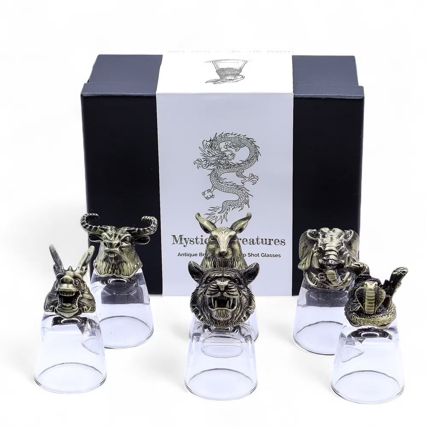 Gift Set of 6 Glasses (50ml) - Mystical Creatures - Antique Bronze