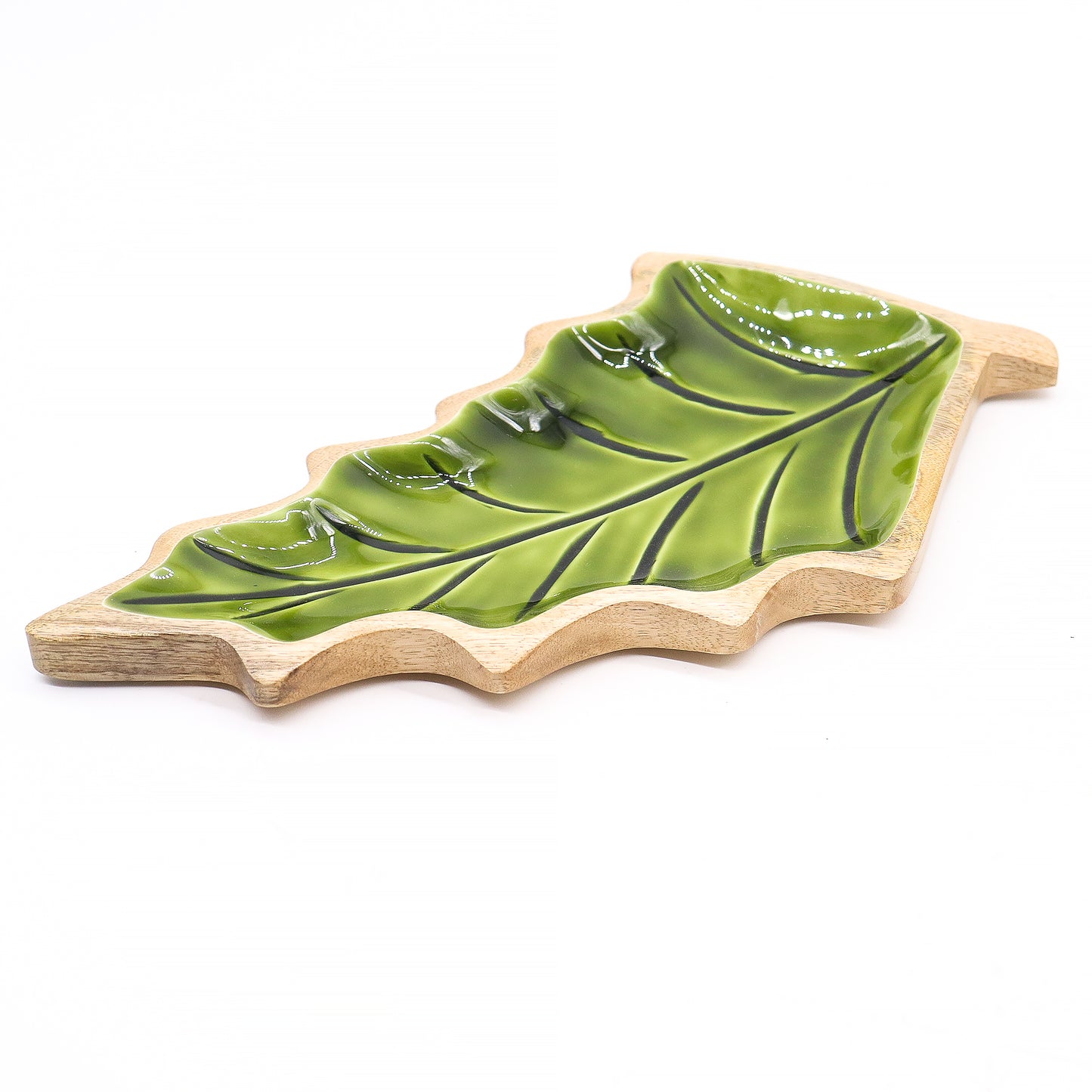 Lost in the Forrest - Enamel Leaf Wooden Bowl - 33x17cm