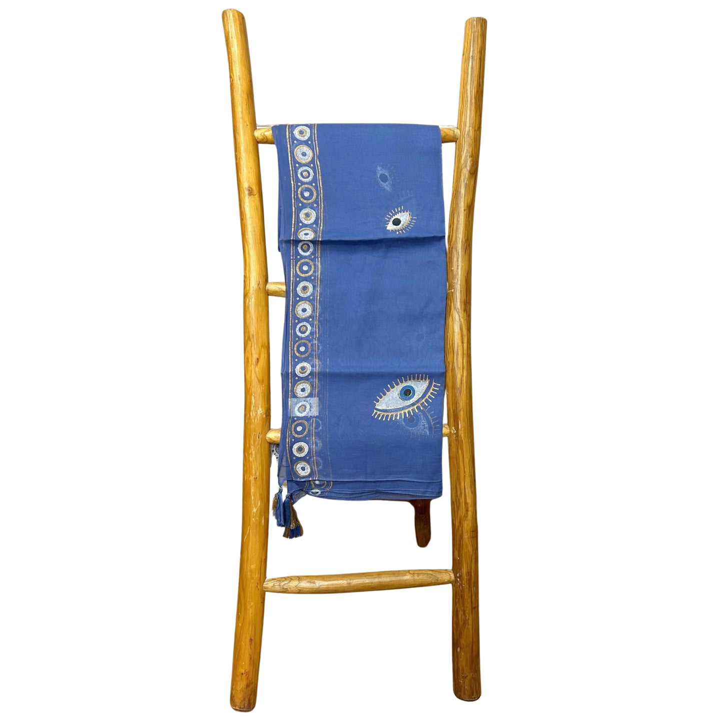 Nomad Sari On the Med Collection - Pareo - Rich Blue & Gold Hand Painted Evil Eye Design