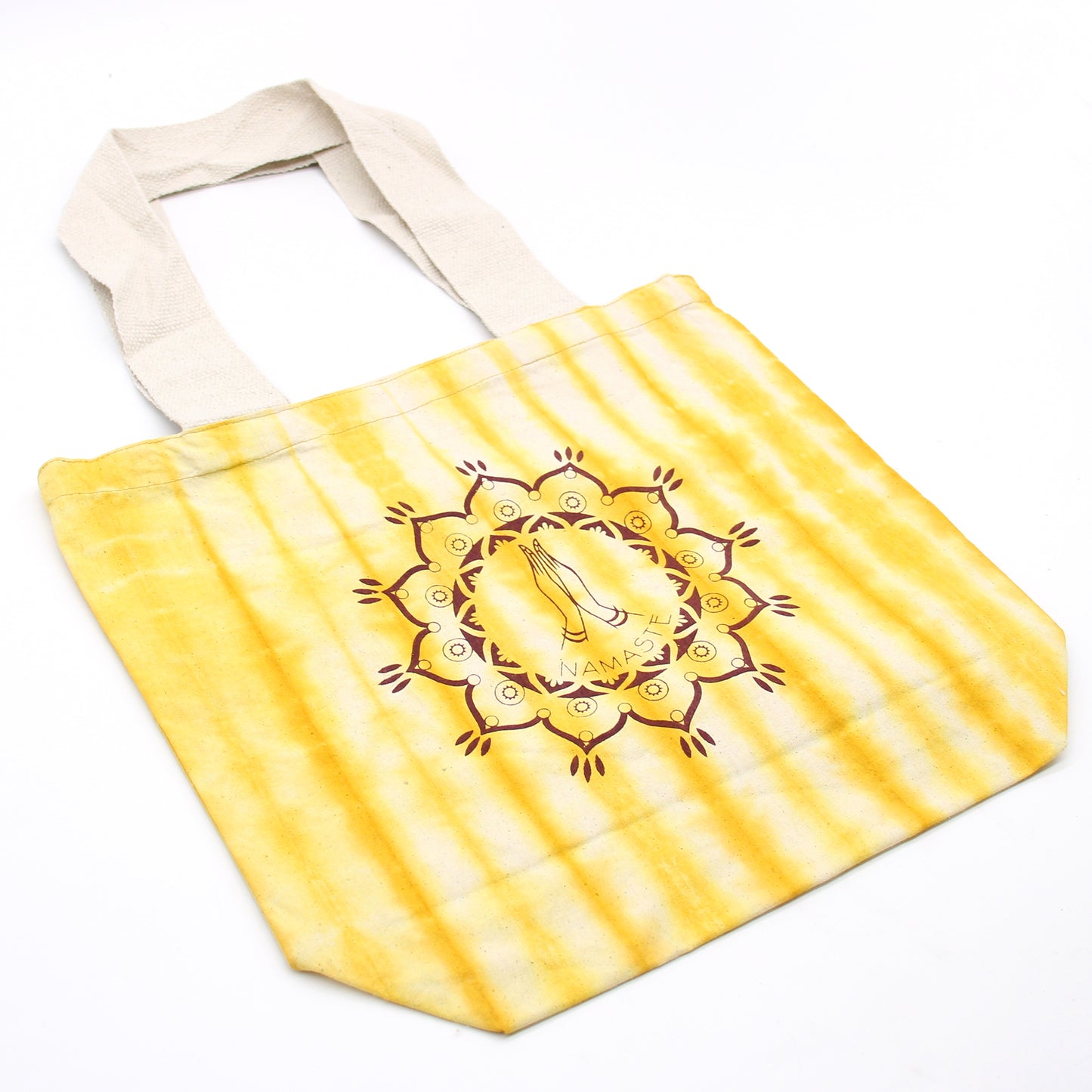 Tye-Dye Cotton Bag (6oz) - 38x42x12cm - Namaste Hands - Yellow - Natural Handle