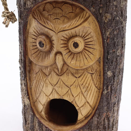 1x Tree Trunk Face - Bird House - Wise Owl