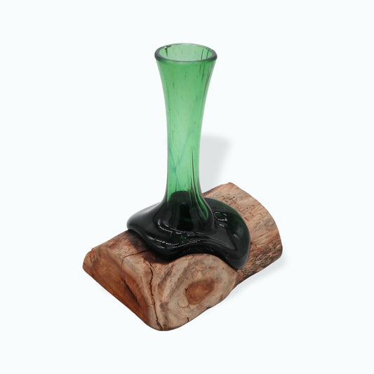Recycled Beer Bottles - Flower Vase on Wood