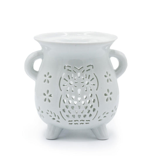 Cauldren Oil Burner - Owl - White
