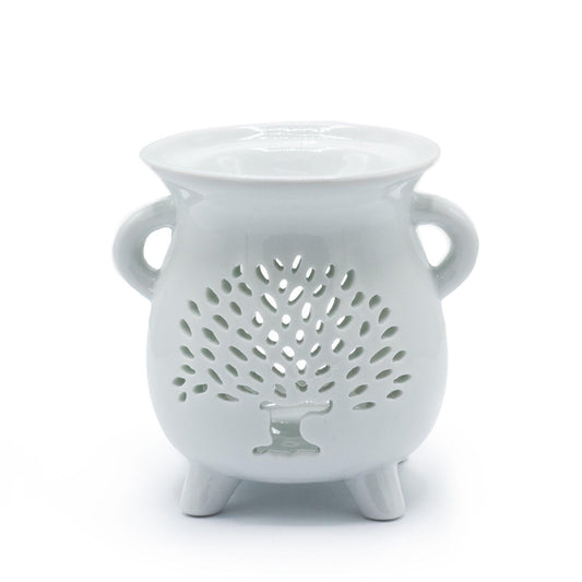 Cauldren Oil Burner - Tree of Life - White