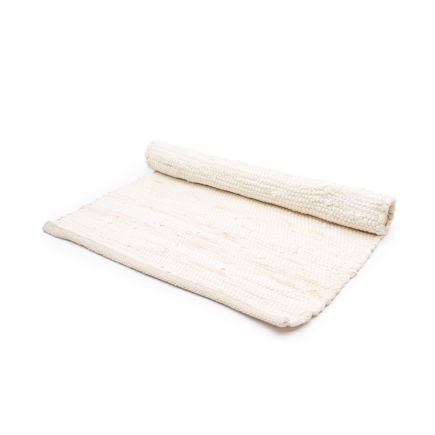Small Indian Handloom Cotton Rug - Cream 50 x 90cm