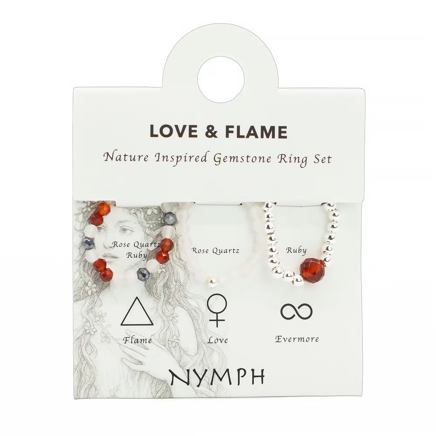 1x Nymph Spirit Gemstone Ring Set - Love & Flame