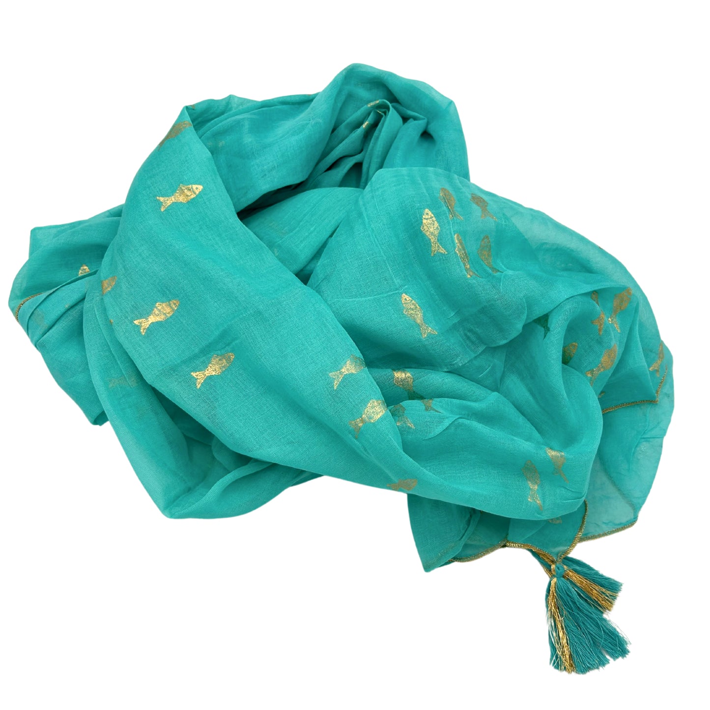 Nomad Sari On the Med Collection - Pareo - Turquoise & Gold Fish Design