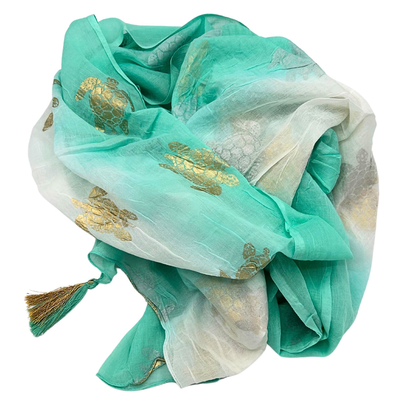 Nomad Sari On the Med Collection - Pareo - White & Turquoise Gold Turtle Design