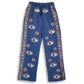 (LXL) Nomad Sari On the Med Collection - Lounge Pants - Rich Blue & Gold Hand Painted Evil Eye Design