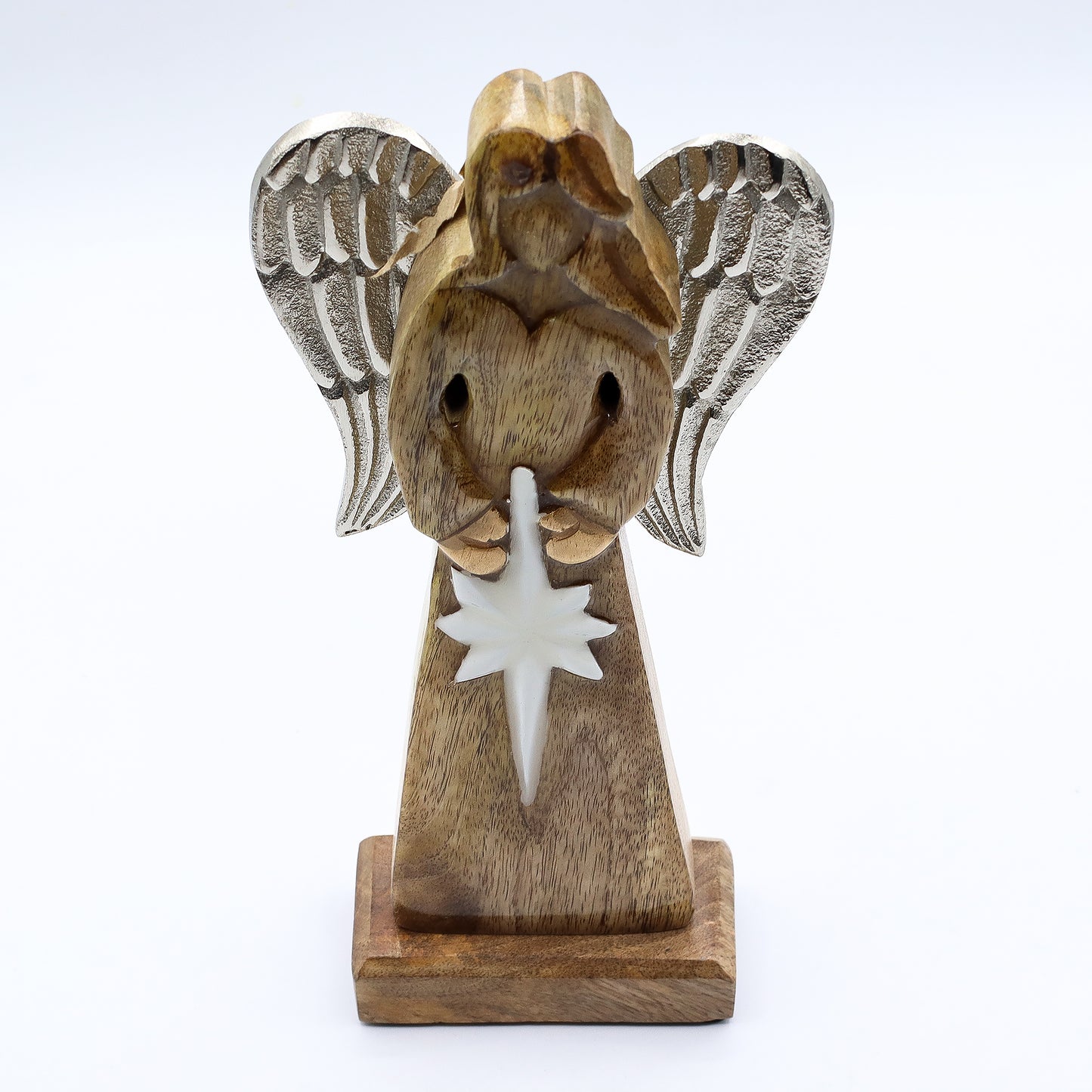 Large Mango Wood Star Angel Metal Wings & Enamel Detail