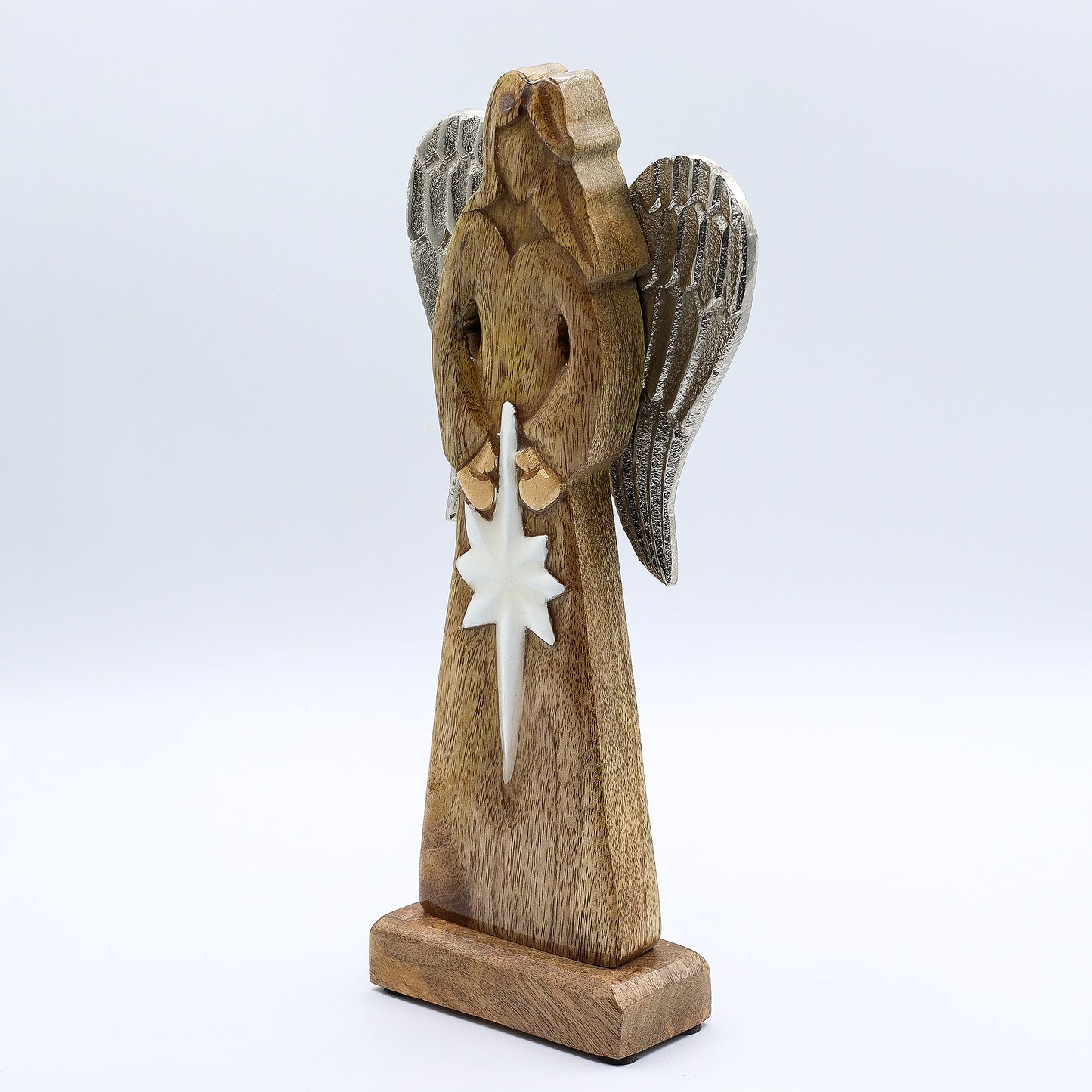 Large Mango Wood Peace Angel Metal Wings & Enamel Detail