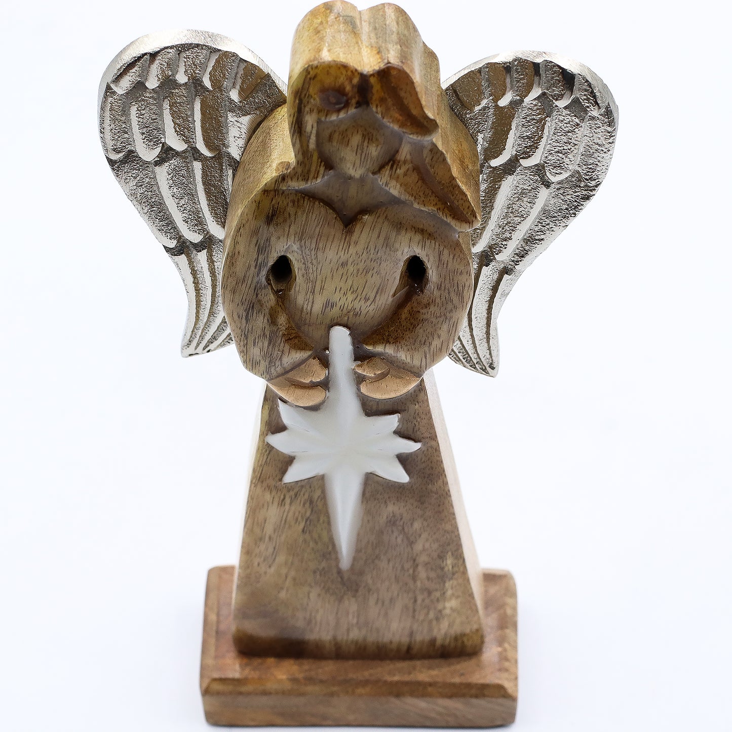 Large Mango Wood Star Angel Metal Wings & Enamel Detail